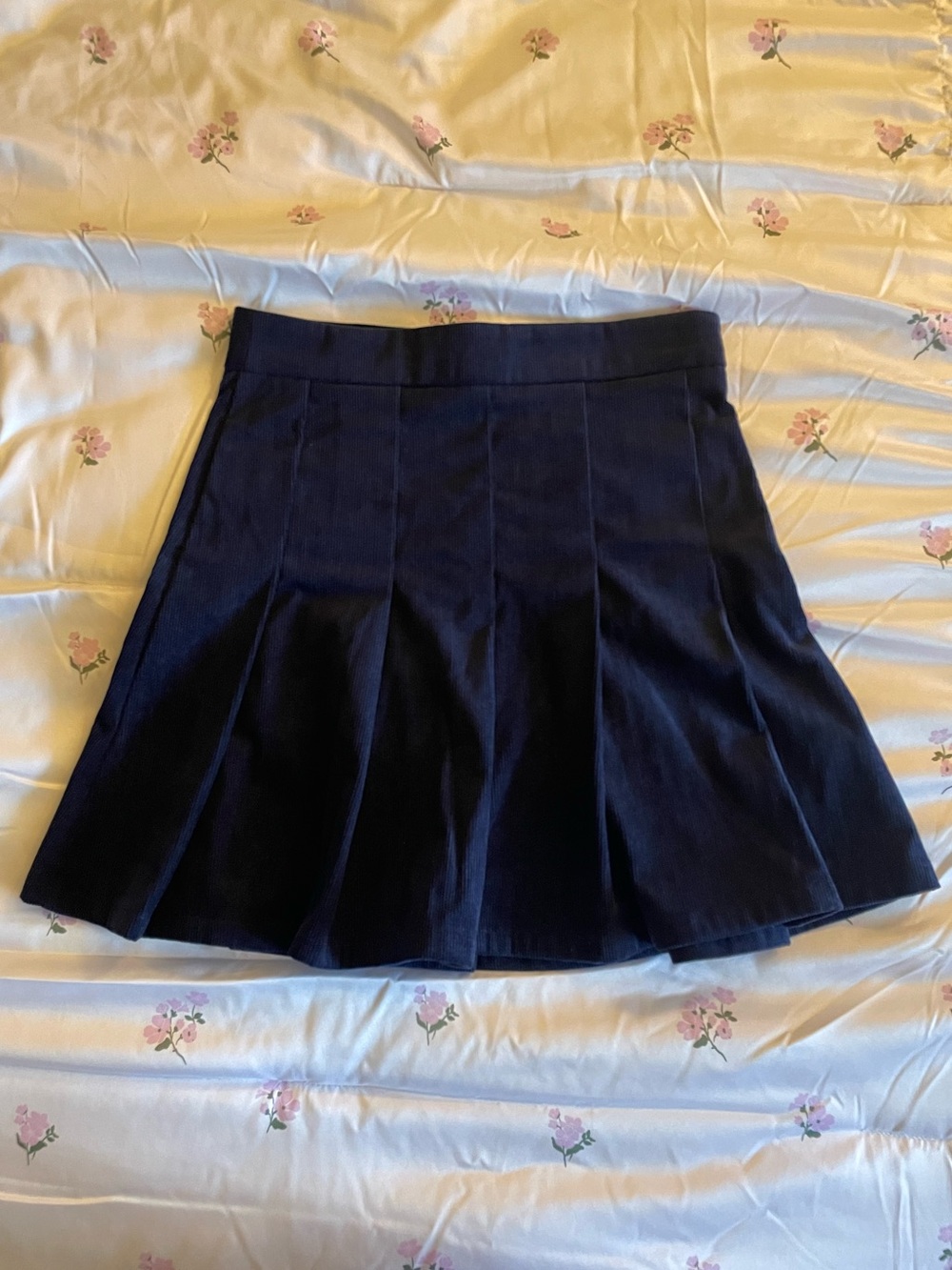 Fashion On Earth | Navy Pleated Skirt | Corduroy High Waisted Mini Skirt